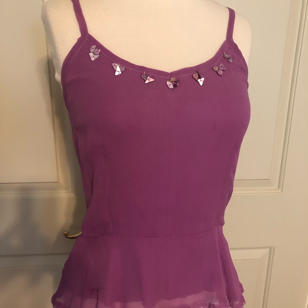 Tamara Catz Purple Silk Chiffon Camisole Top Small